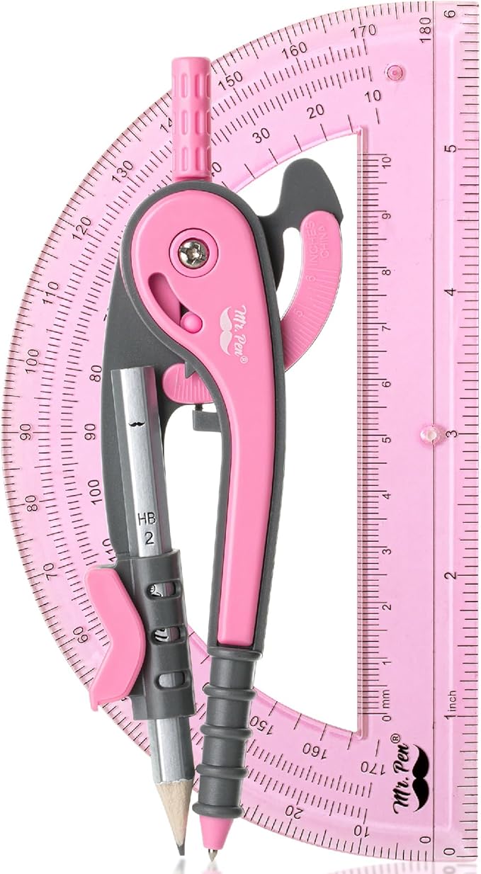 Mr. Pen- Geometry Compass and Protractor Set, 6 Inch Compass, 6 Inch Protractor, Drawing Tool for School, Clear Plastic, Easy Grip, Precision Design for Math, Art, Drafting, Architecture