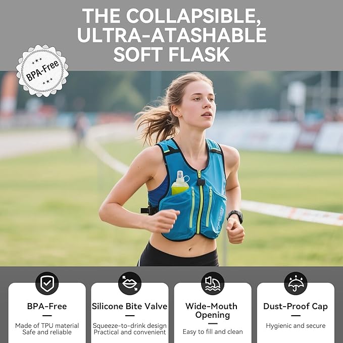 250ml Soft Flask Soft Water Bottle for Running, Hiking, Travelling, Cycling and Climbing - TPU Material - Gradient Green