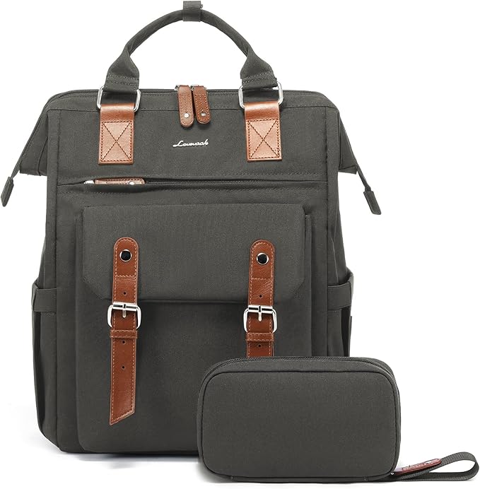 LOVEVOOK Laptop Backpack for Women Work Travel Commuter Backpack Business Computer Bag Doctor Nurse Bags College Backpack Purse, 15.6 Inch, Dark Grey-brown