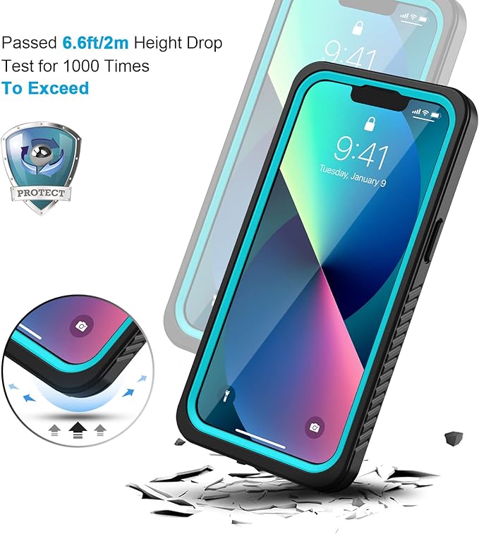 Lanhiem for iPhone 13 Case, IP68 Waterproof Dustproof Shockproof Cases with Built-in Screen Protector, Full Body Sealed Protective Front and Back Cover for iPhone 13, 6.1 inch (Blue)