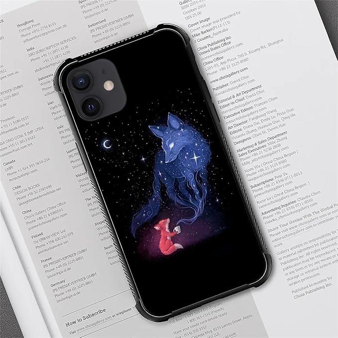for iPhone 12/12 Pro Case, Galaxy Fox Wolf Pattern Graphic Design Girl Boy Soft Silicone Hard Acrylic Shock Protection for iPhone 12/12 Pro