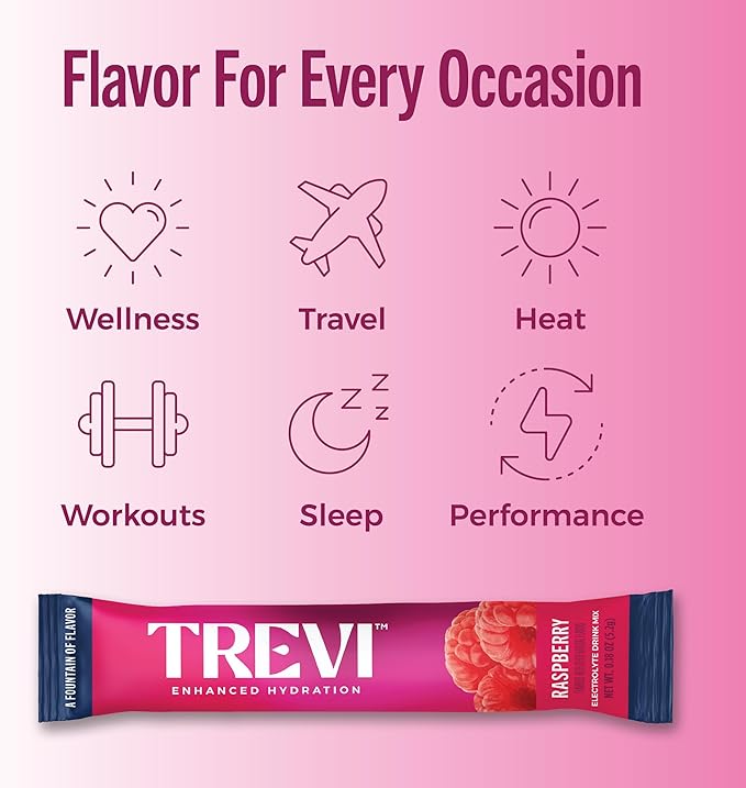 TREVI™ Everyday Sugar Free Electrolytes - Essential Drink Mix Hydration Powder Packets - 28 Count - Raspberry