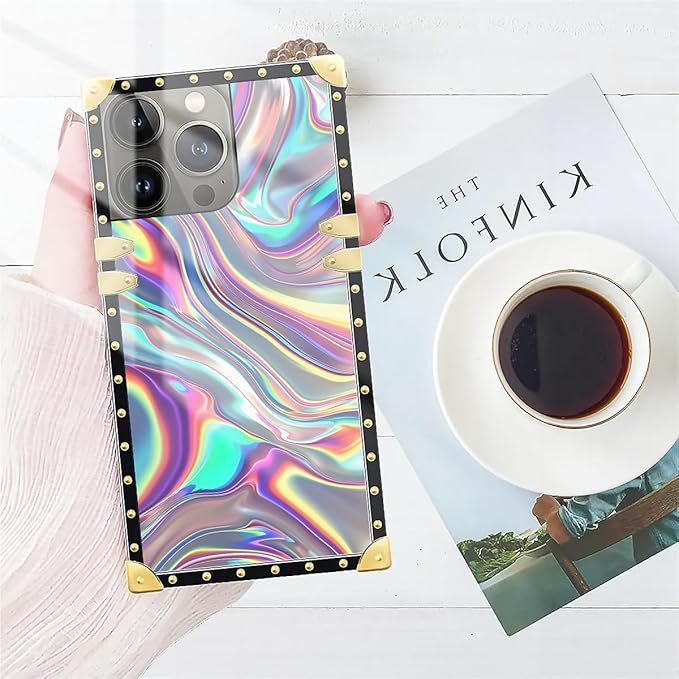 Compatible with iPhone 13 Pro Case, Holographic Abstract Iridescent Textures Luxury Golden Decoration for Girl Women Soft TPU Shockproof Protective Hard PC Back for iPhone 13 Pro