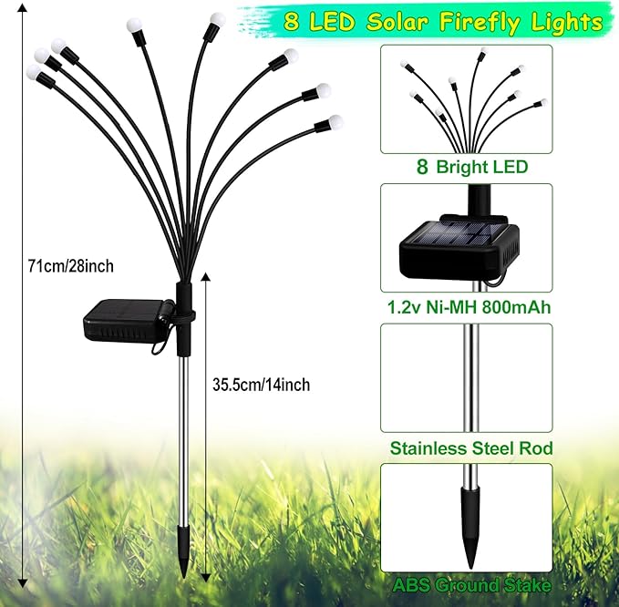 Kohlrabi Solar St Patricks Day Lights Outdoor, 4 Pack 32 LED Solar Green Firefly Lights Waterproof, Starburst Wind Swaying Light for Outside Yard Patio Planter Flower Bed Walkway Christmas Decoration