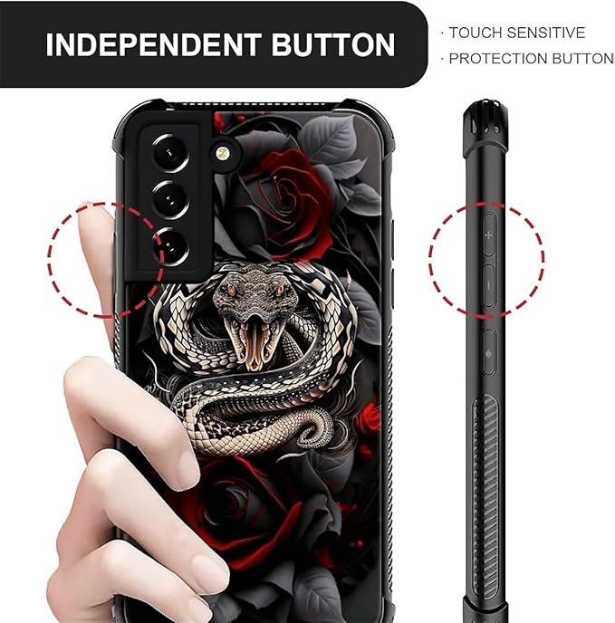 for Samsung Galaxy S21 Plus Case, Entwined Rose Snake Pattern Graphic Design Girl Boy Soft Silicone Hard Acrylic Shock Protection for Samsung Galaxy S21 Plus