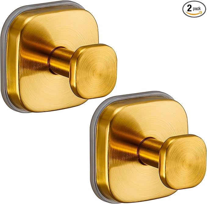 Heavy Duty Reusable Suction Cup Hooks for Kitchen/Bathroom/Shower - Wet-Proof Hooks for Towels, Robes, Loofah&Wreaths/No Drill Mounting on Glass, Tile, Metal (2, Brushed Gold)