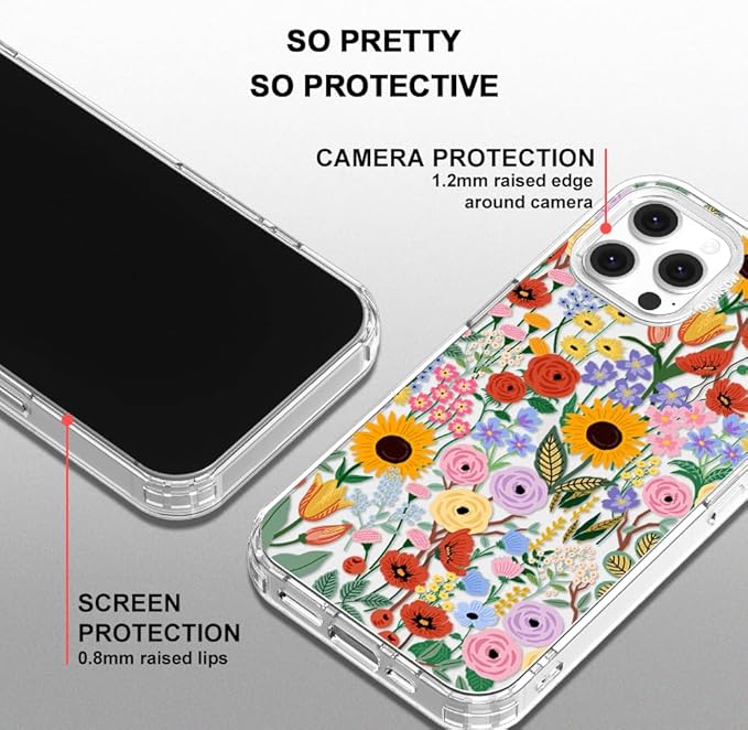 MOSNOVO Case for iPhone 12 & iPhone 12 Pro, [Buffertech 6.6ft Military-Grade Drop Protection] [Anti Peel Off Tech] Clear TPU Bumper Phone Case Cover Design - Blossom & Bloom