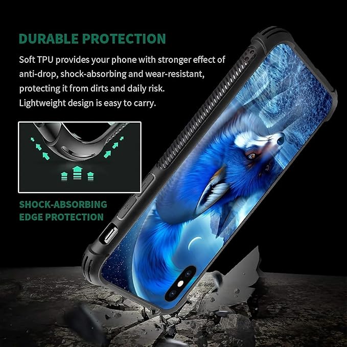 for iPhone Xs Max Case, Snowy Mountain Fox Lake Pattern Graphic Design Girl Boy Soft Silicone Hard Acrylic Shock Protection for iPhone Xs Max