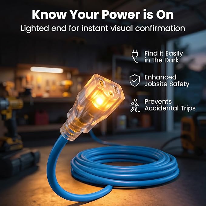 GEARit 100 Ft Extension Cords 14/3 Gauge Outdoor/Indoor SJTW 14 AWG 3 Prong Heavy Duty Power Cable 13A 125V 1625W for Lawn, Garden, Appliances Blue