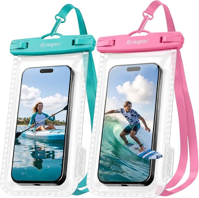 Rynapac IPX8 Waterproof Phone Pouch - 8.5in, 2 Pack Waterproof Phone Case for iPhone 17 16 15 Pro Max, Galaxy S26 S25 Ultra, Cellphone Dry Bag with Lanyard for Beach Vacation Travel Cruise Essentials