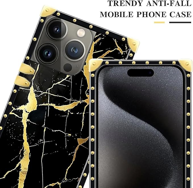 Compatible with iPhone 16 Pro Max Case, Black Gold Marble Nature Luxury Golden Decoration for Girl Women Soft TPU Shockproof Protective Hard PC Back