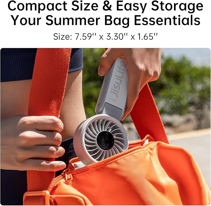 JISULIFE Handheld Fan Life7 – Ultimate Flexibility: Wide & Strong Airflow, 19.5H Max Cooling, 5000mAh Rechargeable, 5-Speed, LED Display, 3 IN 1 Portable Fan for Travel, Concerts, Sports Events(Grey)