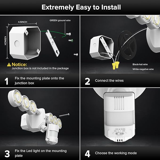 SANSI 45W 6000LM Motion Sensor Outdoor Lights, 5000K 600W Equiv LED Outdoor Lights for House, 4 Modes Wide 320° Angle Flood Lights Outdoor for Yard, Soffit, Garage, Doorways IP65 Waterproof