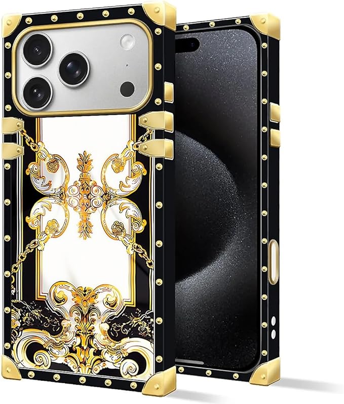 for iPhone 17 Pro Case Luxury Golden Decoration for Girl Women Soft TPU Shockproof Protective Hard PC Back for iPhone 17 Pro Crazy Pattern Gold Grain Flowers