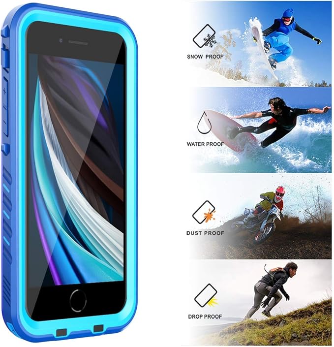 SPORTLINK Waterproof Case for iPhone SE 3rd 2022/iPhone SE 2nd 2020/iPhone 7/8 - Full Body Shockproof Dustproof Phone Screen Protector Rugged Waterproof Case for iPhone SE3/SE2/7/8 (Blue)