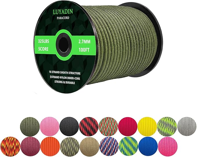 Paracord 325lb Diameter 2.7mm - 5 Strand Parachute Spool Cord - 100ft 200ft,Paracord for Camping,Hiking,Fishing,Outdoor and DIY