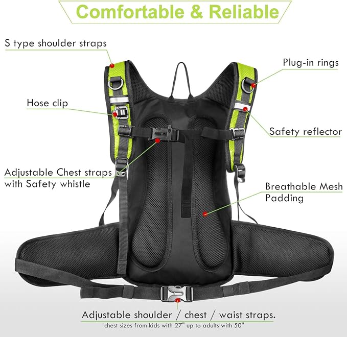 Mothybot Insulated Hydration Backpack Pack with 3L BPA Free Leak Proof Water Bladder, Large Storage Lightweight Hiking Daypack with Waist Pouches & Cooler Layer, for Running, Biking, Camping, Festival