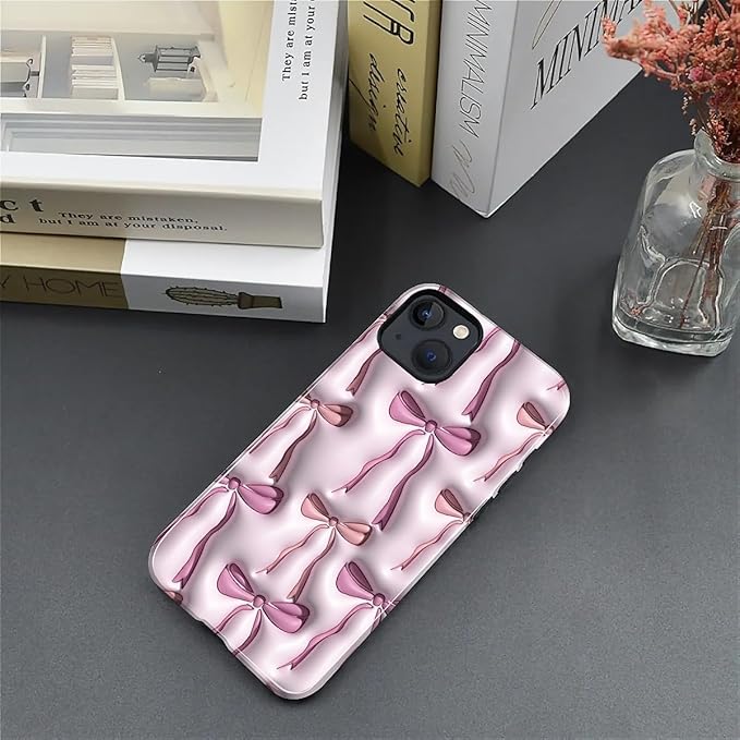 for iPhone 15 Case,HL2 Abstract Ribbons Bows Hybrid 2 Layer Hard Shell Silicone Protective Pattern Design Case