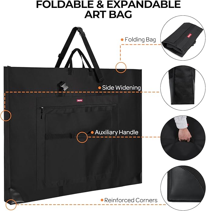 Nicpro Large Size Art Portfolio Case, Artist Portfolio Tote Bag with Leather Corners & Side Widening, Waterproof Storage Portfolio Folder with 3 Pockets for 32'' x 42'' Poster Canvas Sketching Drawing