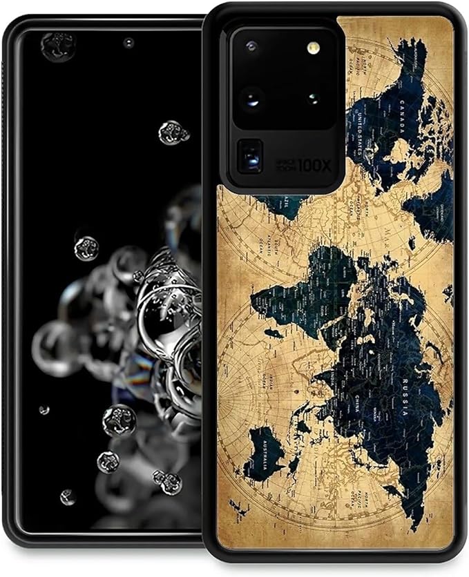 for Samsung Galaxy S20 Ultra Case, Brown World Map Pattern Graphic Design Girl Boy Soft Silicone Hard Acrylic Shock Protection for Samsung Galaxy S20 Ultra