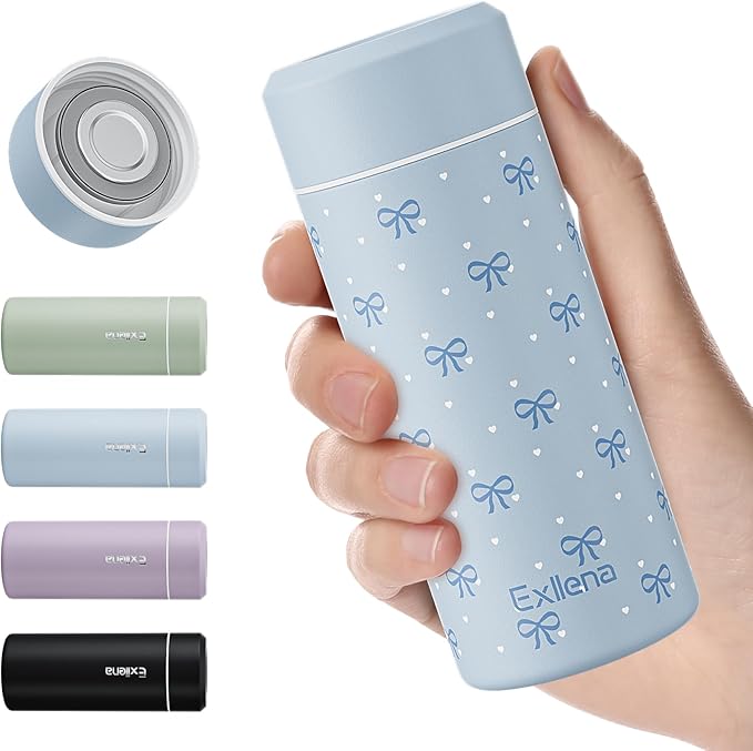 【Upgraded】Exllena Small Insulated Water Bottle 8 oz/250ml– Mini Insulated Water Bottle for Hot & Cold Drinks, Perfect Small Water Bottle for Travel, Purse...(Bow)
