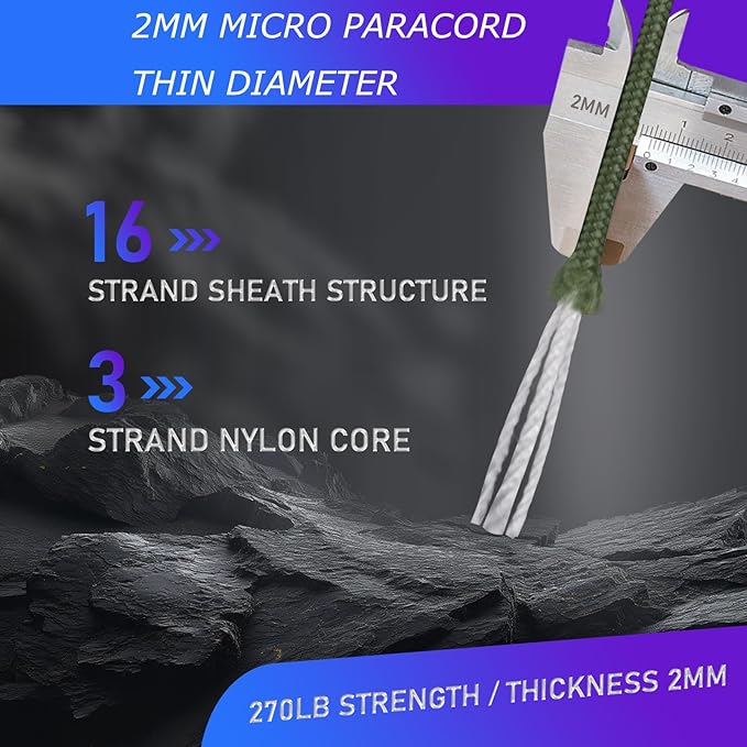 Paracordland-270LB Paracord Rope-50ft-Micro 2mm-Utility Cord Thin Braided Best for Military & Camping Survivl Bracelet DIY Projects Fishing Lanyards-Army Green
