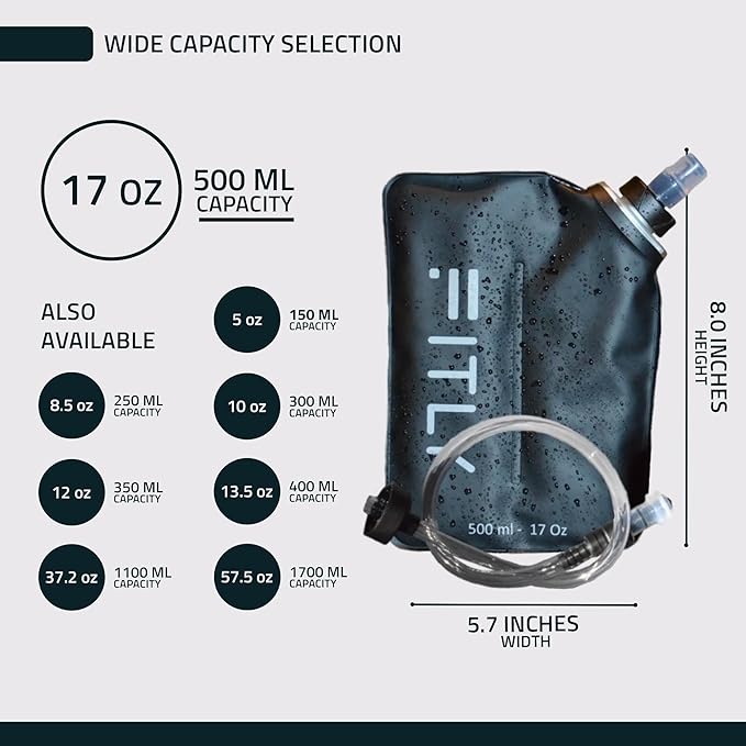 FITLY Soft Flask - Shrink As You Drink Soft Water Bottle for Hydration Pack - Folding Water Bottle Ideal for Running, Hiking, Cycling, Climbing & Rigorous Activity