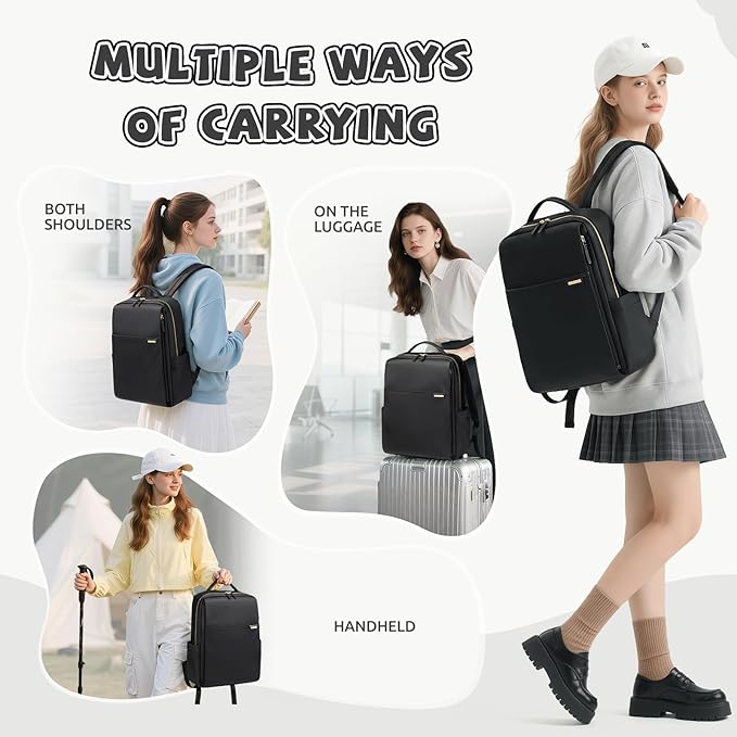 Laptop Backpack for Women, Work Business Traval Computer Backpacks with Laptop Compartment Waterproof Casual Daypack for Travel College,16Inch,Black
