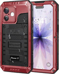 Mitywah Waterproof Case for iPhone 17, Rugged Metal Case with Built-in Screen Protector, Heavy Duty Full Body Shockproof Protective Cover 6.3 inch, Red