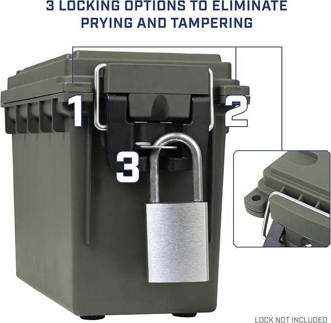 Sheffield 12791 2-Pack Ammo Storage Box, Stackable .30 Cal Field Boxes, Water and Dust Resistant, Lockable Storage Box with Handle, Secures Hunting Gear, Supplies, and Bullets, Made in USA, Green