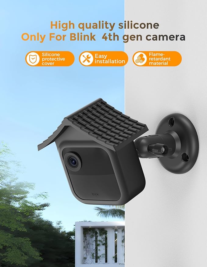 Silicone Case Cover for Blink Outdoor 4 (4th Gen), Outdoor 2K + – Weatherproof Protective Skin with Hat Brim, Full Camera Protection, Easy Installation, Black, 2 Pack