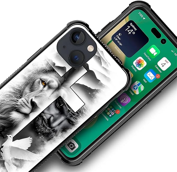 for iPhone 13 Case, Lion Cross Jesus Christ Dove Pattern Graphic Design Girl Boy Soft Silicone Hard Acrylic Shock Protection for iPhone 13