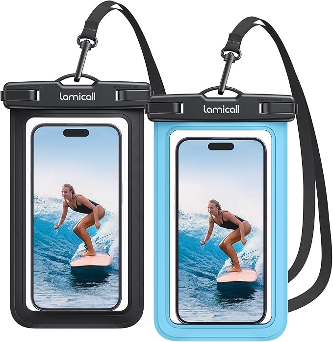 Lamicall Waterproof Phone Pouch Case Bag for iPhone 17 16 15 14 13 12 11 Pro Max Plus XS, Gifts for All 4-7" Smartphone, Blue & Black