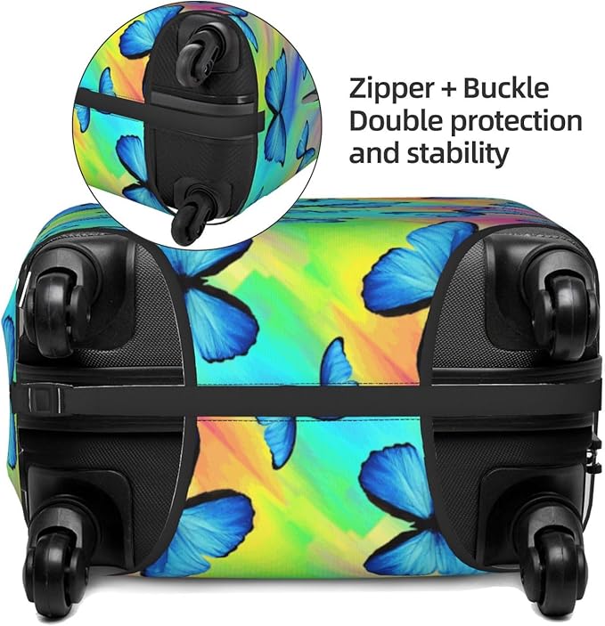 Butterfly Print Elastic Luggage Cover, Colorful Rainbow Suitcase Protector For Travel (Fits 22-24 Inch Luggage)