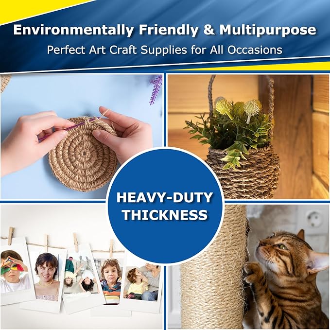 Vanhench Jute String Rope 10mm X100 Feet, Heavy Duty and Thick Twine Rope for Crafts Projects, Gardening, Bundling, Cat Scratcher Scratching Post Tree Gift Wrapping Arts & Crafts Christmas Decoration