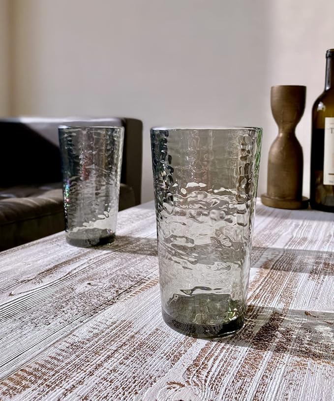 KLIFA- NICE- 20 ounce, Set of 6, Acrylic Highball Drinking Glasses, BPA-Free, Stackable Plastic Drinkware, Dishwasher Safe Cups, Gray