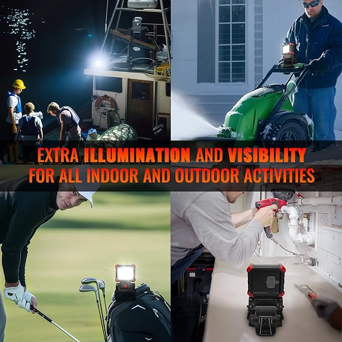 Easymaxx LED Rechargeable Work Light with Clamp, 2100LM COB Magnetic Clip on Worklight 270° Rotating with Mobile Charger, Portable Clamp Work Light for Boats, Car Repairing, Job Site Lighting