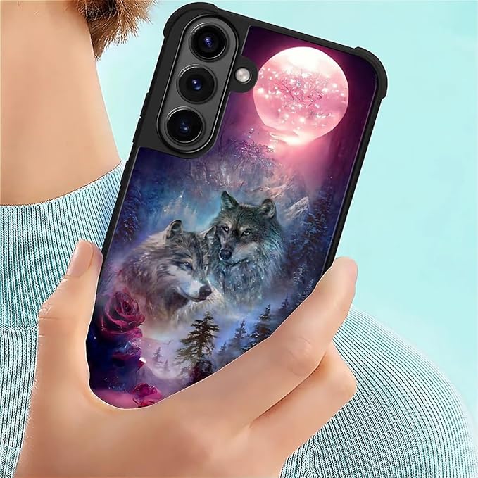 for Samsung Galaxy S26 Case,Graphic Design for Girl Boy Soft Silicone Hard Acrylic Shock Protection Designed for Samsung Galaxy S26 Star Two Wolfs Howling Pattern