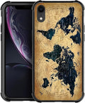 for iPhone XR Case, Brown World Map Pattern Graphic Design Girl Boy Soft Silicone Hard Acrylic Shock Protection for iPhone XR