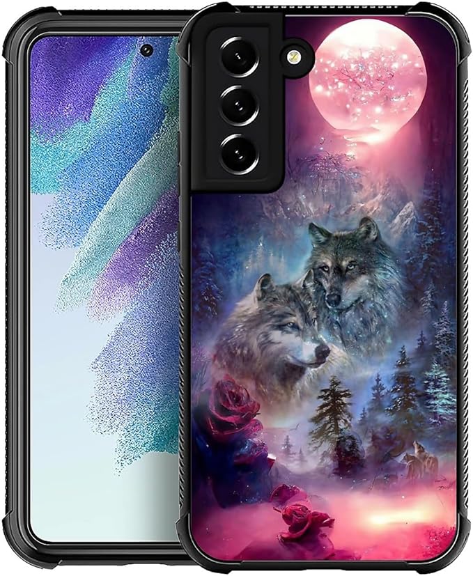 for Samsung Galaxy S22 Plus Case, Star Two Wolfs Howling Pattern Graphic Design Girl Boy Soft Silicone Hard Acrylic Shock Protection for Samsung Galaxy S22 Plus