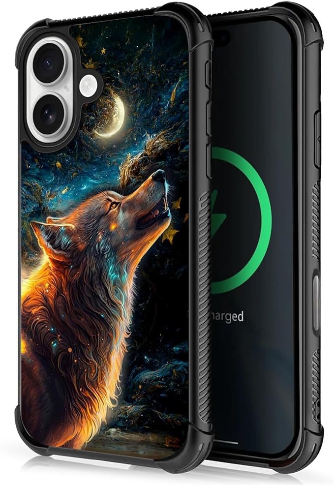 for iPhone 17 Case,for MagSafe Graphic Design for Girl Boy Soft Silicone Hard Acrylic Shock Protection Designed for iPhone 17 Star Cave Hungry Wolf Pattern