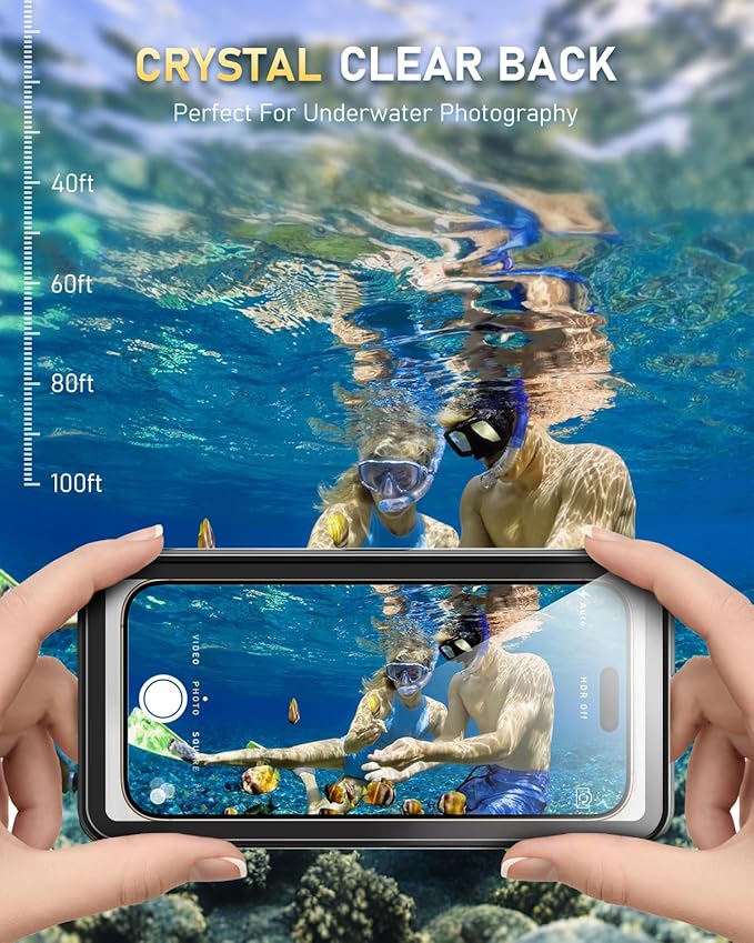 Waterproof Phone Case, IPX8 Underwater Floating Pouch for Snorkeling Swimming Beach Cruise Travel, Water Proof Dry Case for iPhone 16/15/14 Pro, Samsung Galaxy S26/S25/S24/S23/S22 (Black)