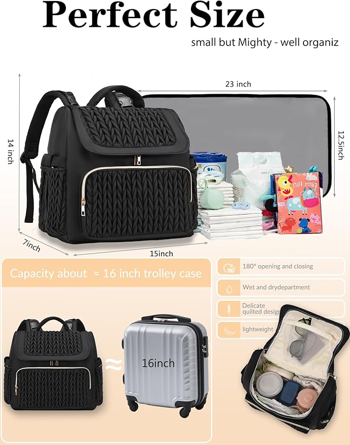 Awanhe Diaper Bag Backpack, Baby Bag with Changing Pad, Travel Waterproof Diaper Bag Tote, Newborn Essentials Must Haves, Luxury baby shower gifts for boys & Girls, Black