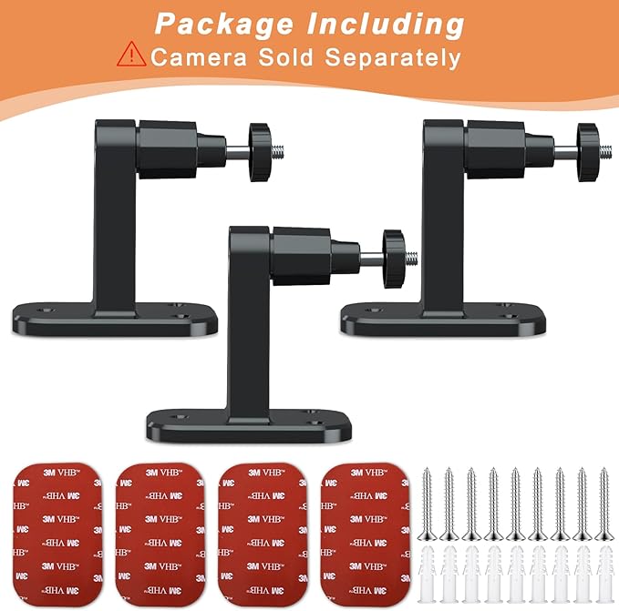 3Pack Camera Wall Mount,Compatible with R-ing Stick Up Cam Battery/Outdoor Cam Plus/Plug-in/Pro/Indoor Cam(1st Gen),360 Degree Adjustable No Drilling Mount for Outdoor Indoor Cameras,Black