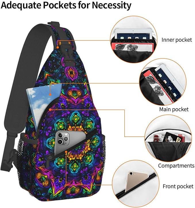 Psychadelic Trippy Art Sling Bag Crossbody Travel Hiking Chest Backpack Shoulder Daypack For Women Men