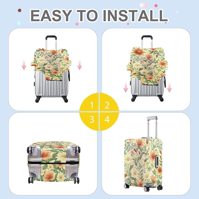 ANNA QUEEN Floral Botanical Luggage Cover, Vintage Flower Suitcase Protector, Washable Stretchable Travel Cover for 32-34 Inch Luggage