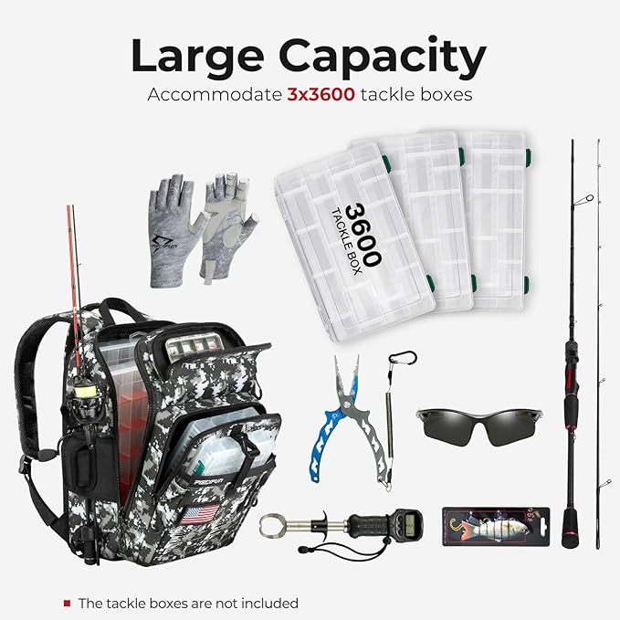 Piscifun Fishing Tackle Backpack with Rod & Gear Holder, Lightweight Fishing Tackle Storage Bag with Protective Rain Cover
