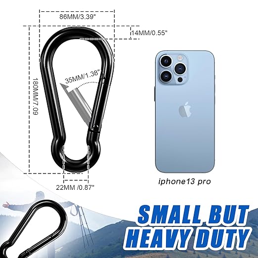 Large Carabiner Clip Hook, 7 inch 2 pcs Black Heavy Duty Spring Snap Hook Key Chain, Carabiners Clips for Outdoor Camping, Swing Set, Hammock, Hiking Travel, Fishing, Quick Link Keychain