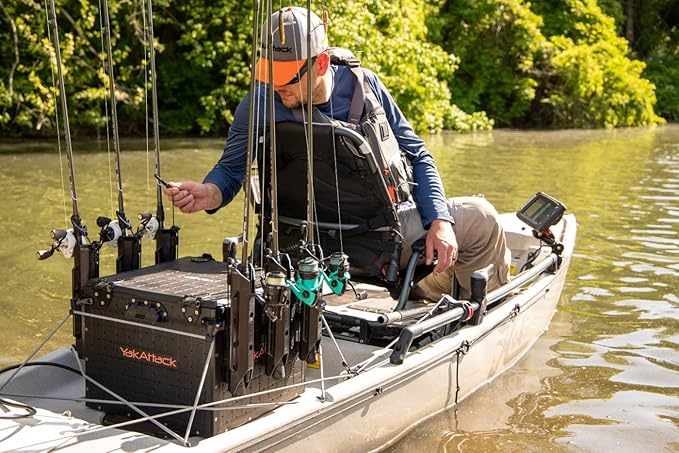 YakAttack BlackPak Pro 16" x 16" Kayak Fishing Crate with 6 Rod Holders - Black | Tackle Storage Box & Fishing Gear Organizer | Lightweight, Durable & Customizable Kayak Fishing Accessory