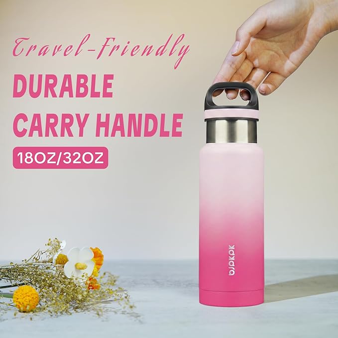 BJPKPK Insulated Water Bottle 18OZ Stainless Steel Water Bottle with Handle Double Walls Vacuum Insulated BPA Free Flask, Cherry